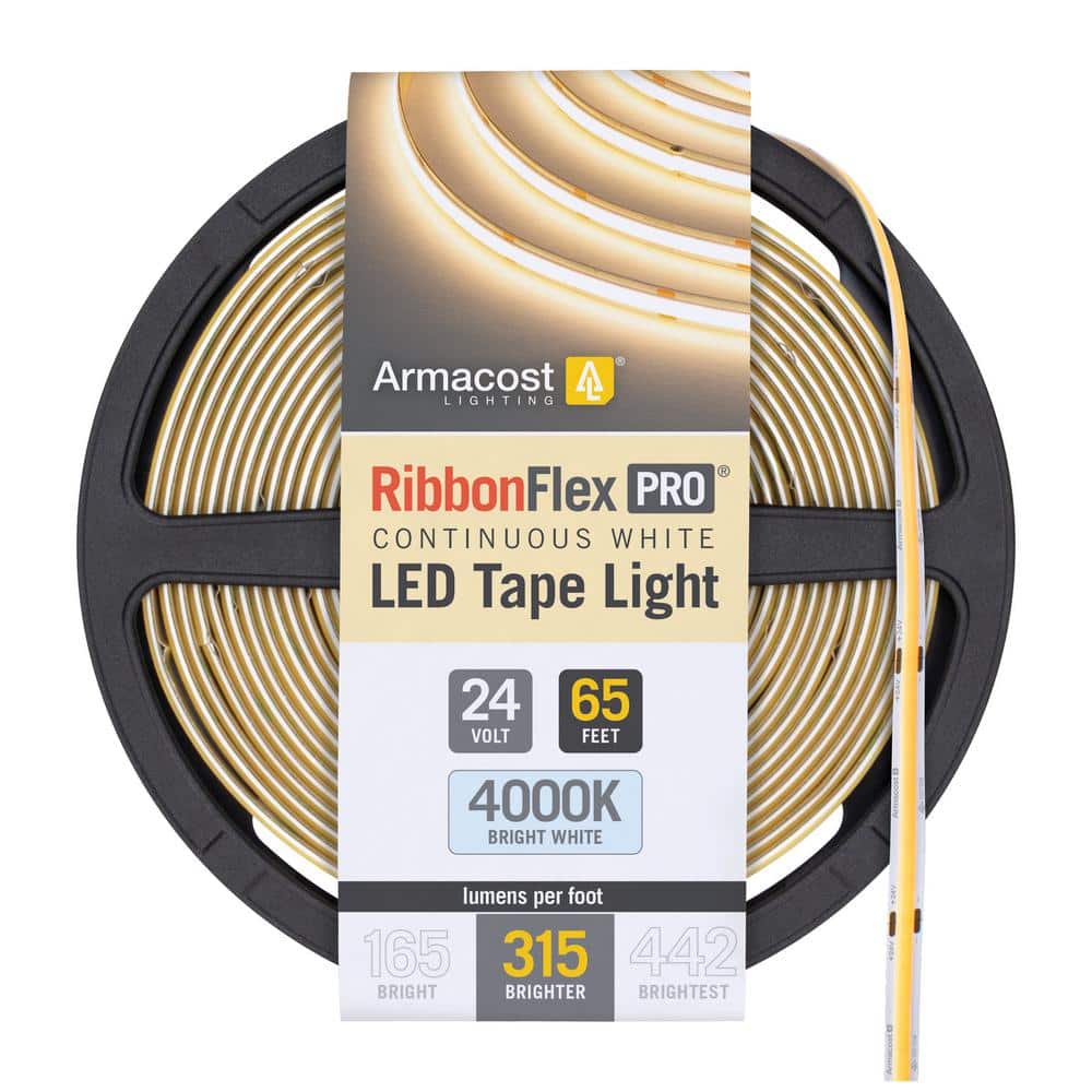 RibbonFlex Pro 24-Volt White COB 65.6 ft. Dimmable Cuttable Integrated LED Strip Light Tape 4000K 315 Lumen/Ft
