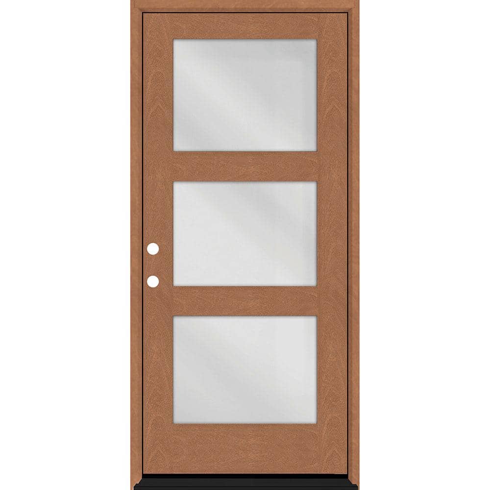 Regency 36 in. x 80 in. Modern 3 - Lite Equal Clear Glass RHIS Autumn Wheat Stain Mahogany Fiberglass Prehung Front Door - Stu's Home Improvement Outlet