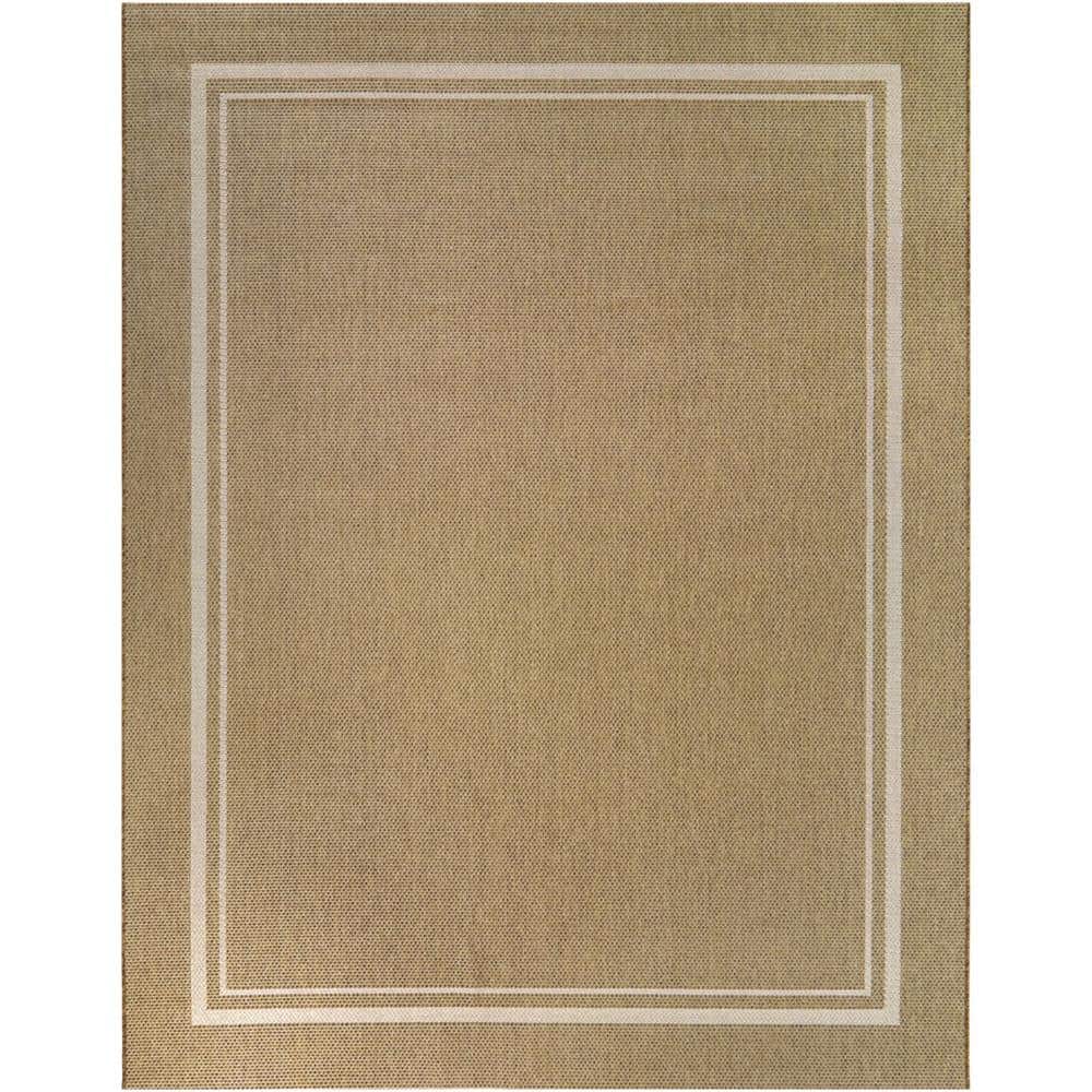 Beige White 5 ft. x 7 ft. Border Indoor/Outdoor Area Rug