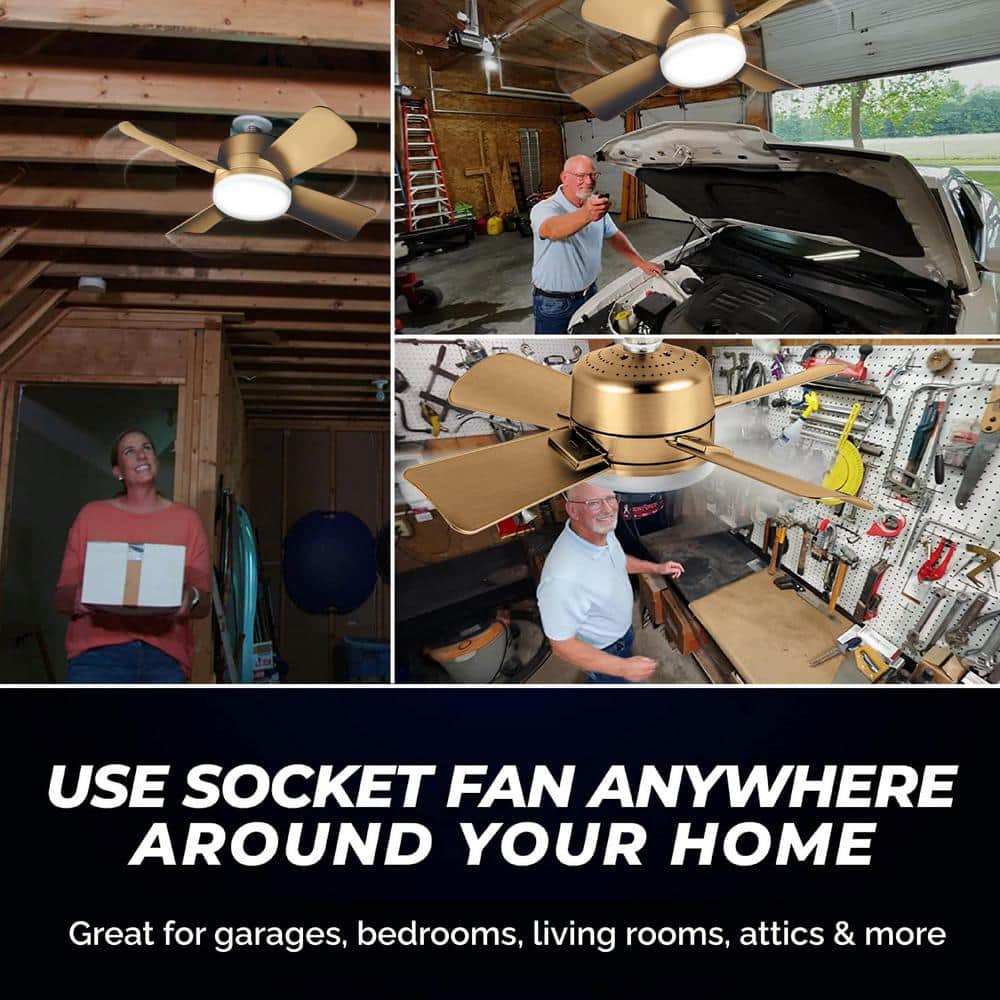Socket Fan 15.7 in. Indoor LED Bright Light Bronze Ceiling Fan with Remote - Stu's Home Improvement Outlet