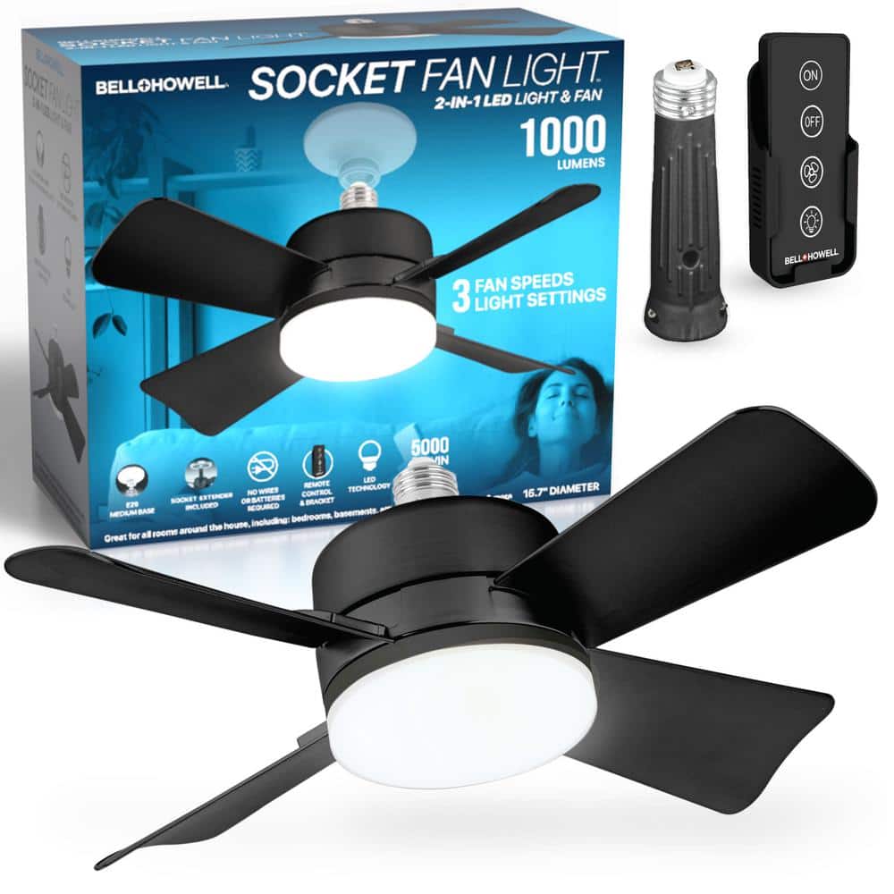 Bell + Howell 15.7 in. Indoor Matte Black LED Socket Ceiling Fan with Remote
