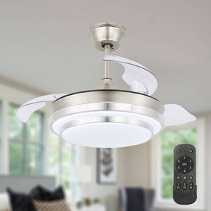 36 in. LED Brushed Nickel Indoor Retractable Ceiling Fan with Dimmable Light and Remote Reversible Motor - Stu's Home Improvement Outlet