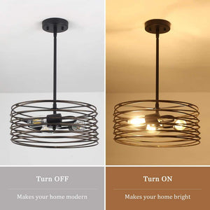 Industrial 3 - Light Black Island Chandelier Transitional Pendant Light with Open Drum Cage Shade - Stu's Home Improvement Outlet