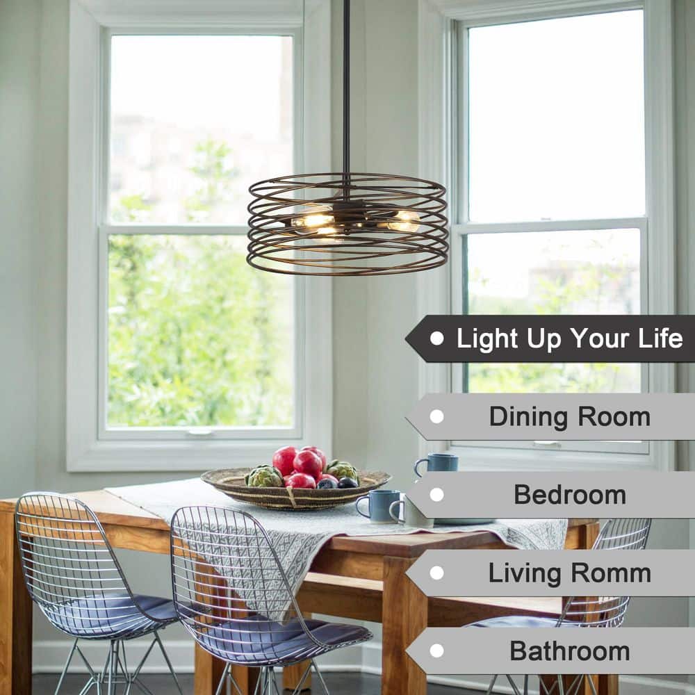 Industrial 3 - Light Black Island Chandelier Transitional Pendant Light with Open Drum Cage Shade - Stu's Home Improvement Outlet