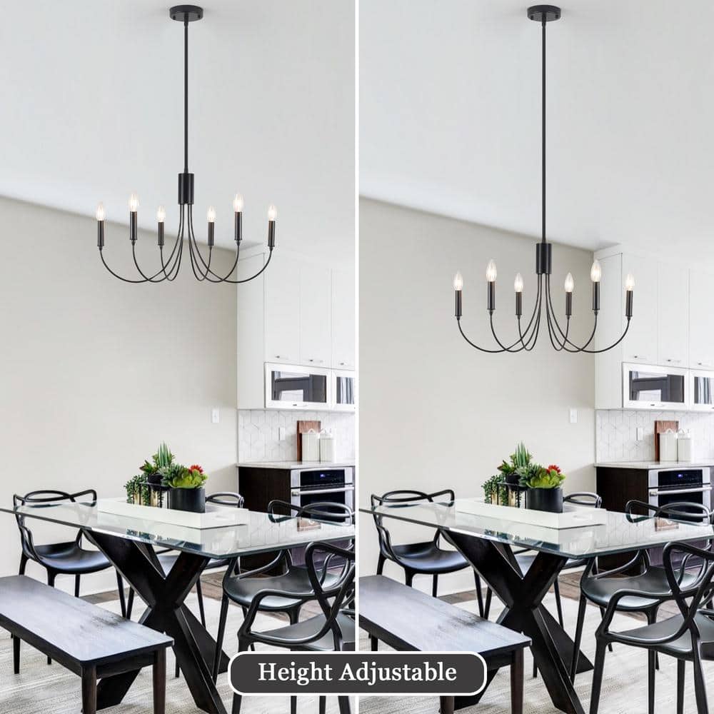 6 - Light Black Industrial Dining Room Candle Chandelier Modern Farmhouse Pendant Light - Stu's Home Improvement Outlet