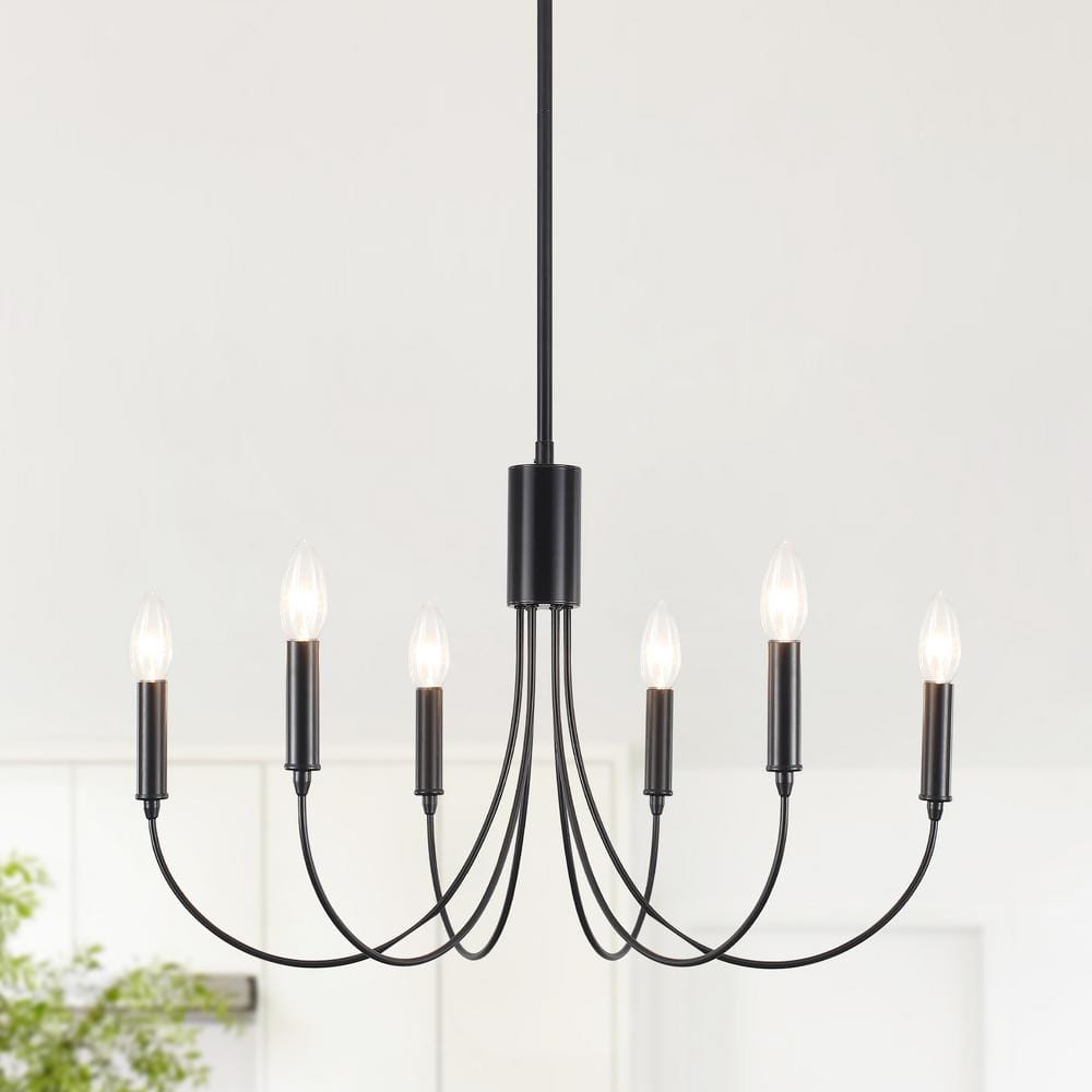 6 - Light Black Industrial Dining Room Candle Chandelier Modern Farmhouse Pendant Light - Stu's Home Improvement Outlet