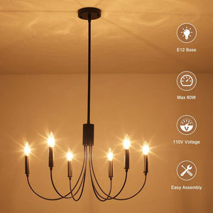 6 - Light Black Industrial Dining Room Candle Chandelier Modern Farmhouse Pendant Light - Stu's Home Improvement Outlet