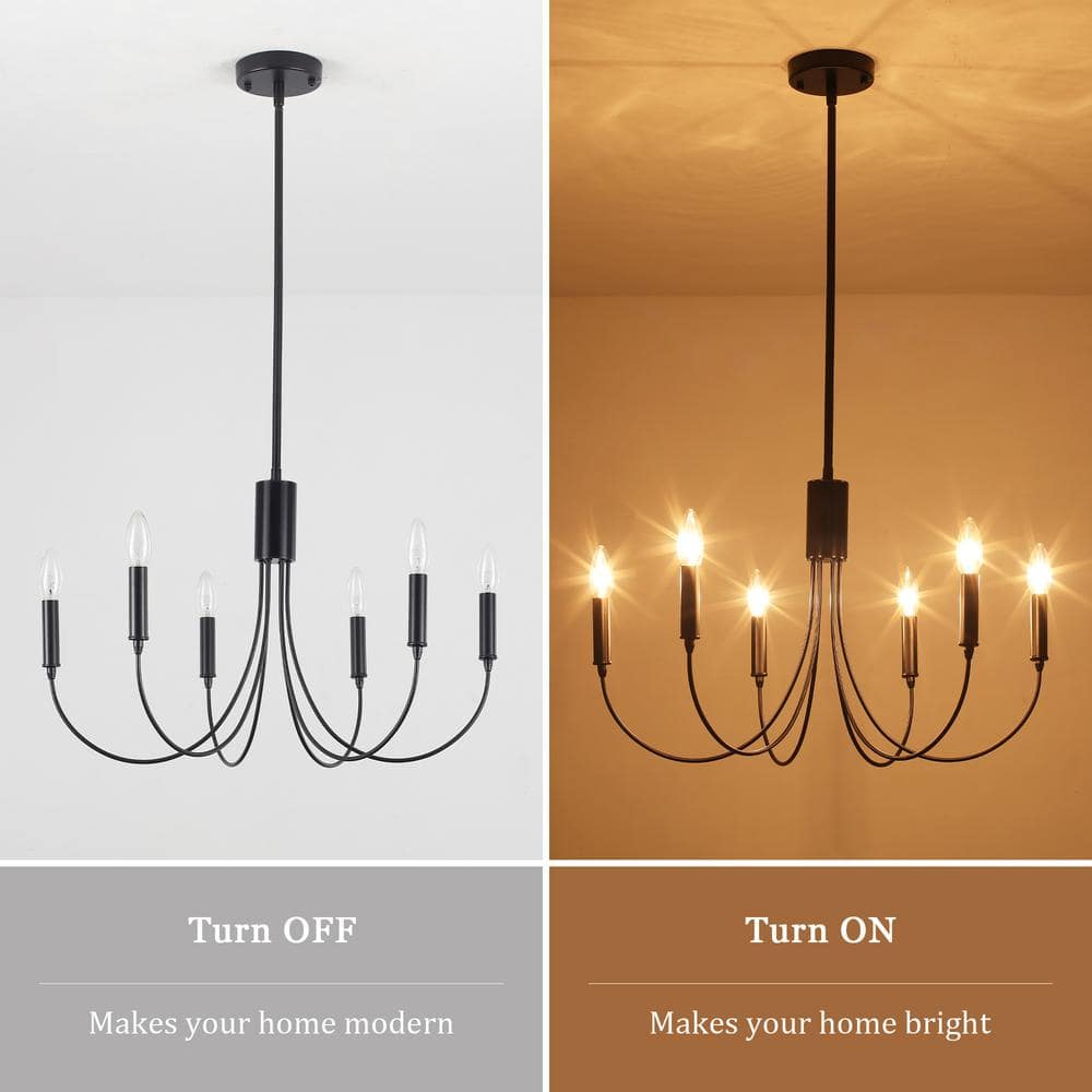 6 - Light Black Industrial Dining Room Candle Chandelier Modern Farmhouse Pendant Light - Stu's Home Improvement Outlet
