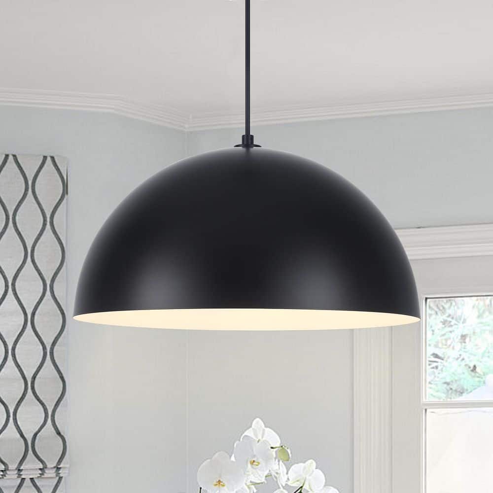 1 Light Black Shaded Farmhouse Pendant Light with Metal Dome Shade for Living Bedroom Room,No Bulbs Included
