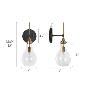 15 - in H. Modern Bedroom Teardrop Wall Sconce 1 - Light Black and Brass Gold Bathroom Vanity Light with Clear Glass Shade - Stu's Home Improvement Outlet