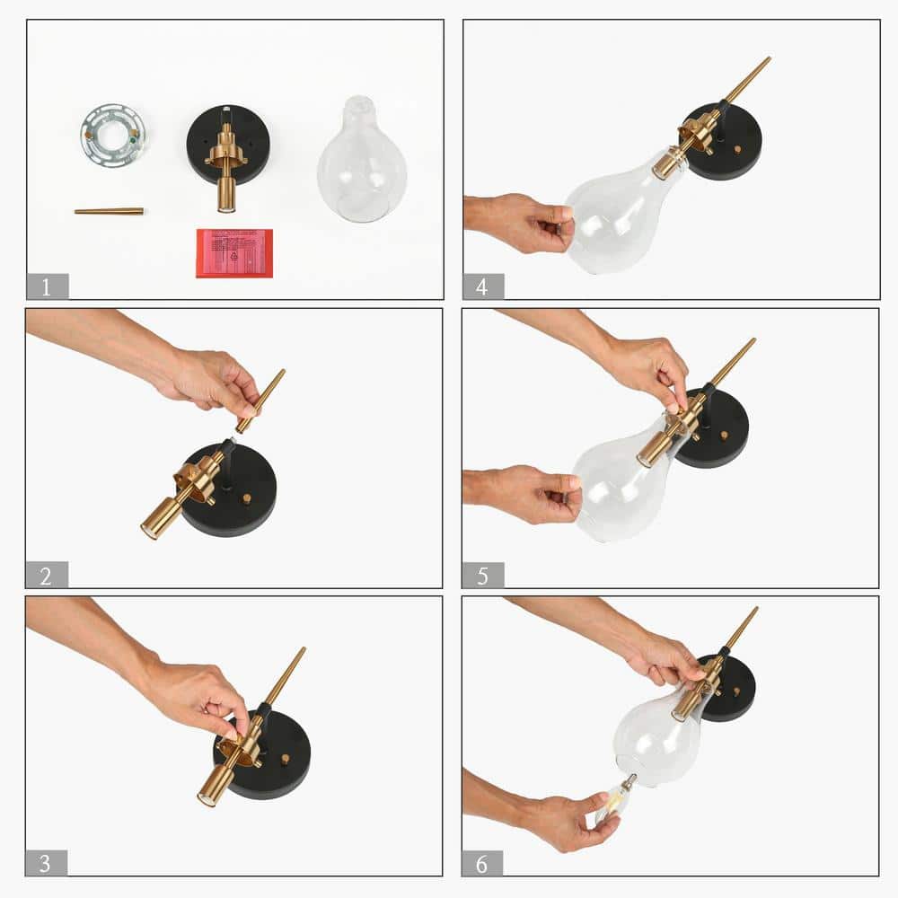 15 - in H. Modern Bedroom Teardrop Wall Sconce 1 - Light Black and Brass Gold Bathroom Vanity Light with Clear Glass Shade - Stu's Home Improvement Outlet