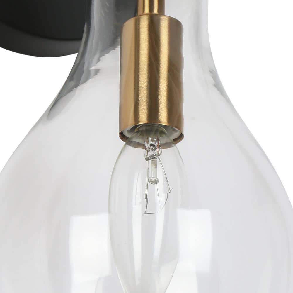 15 - in H. Modern Bedroom Teardrop Wall Sconce 1 - Light Black and Brass Gold Bathroom Vanity Light with Clear Glass Shade - Stu's Home Improvement Outlet