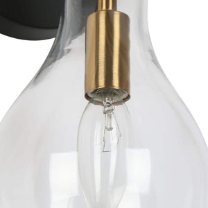 15 - in H. Modern Bedroom Teardrop Wall Sconce 1 - Light Black and Brass Gold Bathroom Vanity Light with Clear Glass Shade - Stu's Home Improvement Outlet
