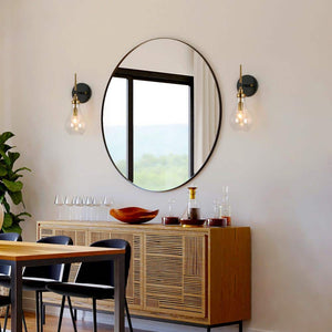 15 - in H. Modern Bedroom Teardrop Wall Sconce 1 - Light Black and Brass Gold Bathroom Vanity Light with Clear Glass Shade - Stu's Home Improvement Outlet