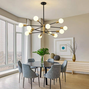 12 - Light Height Adjustable Mid - Century Ceiling Light Black And Gold Metal Linear Sputnik Chandelier No Bulbs Included - Stu's Home Improvement Outlet