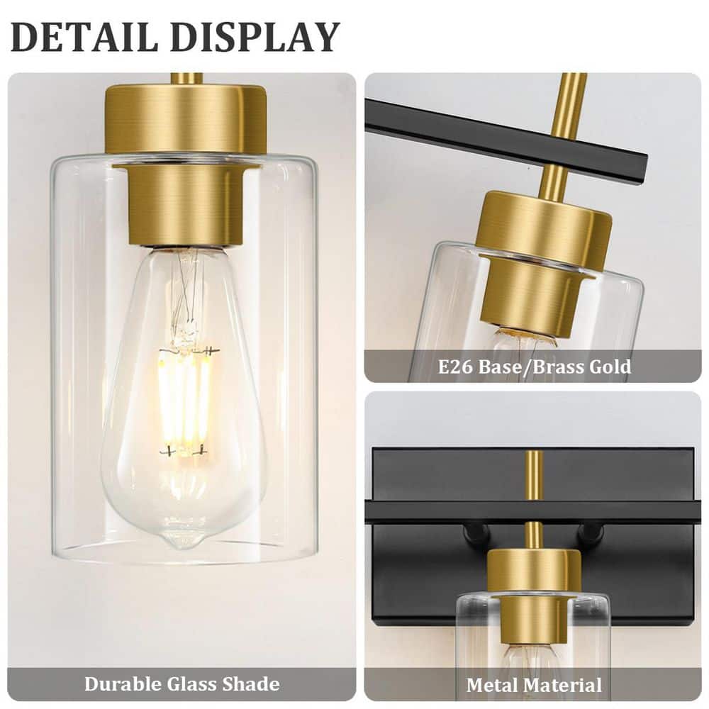 34.6 in. 5-Light Black and Gold Vanity Light with Clear Glass Shades