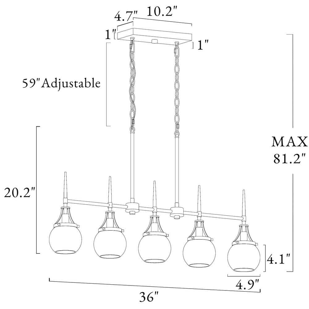 36 in. Transitional 5 - Light Black and Brass Linear Chandelier with Clear Globe Glass Shades for Kitchen Island - Stu's Home Improvement Outlet