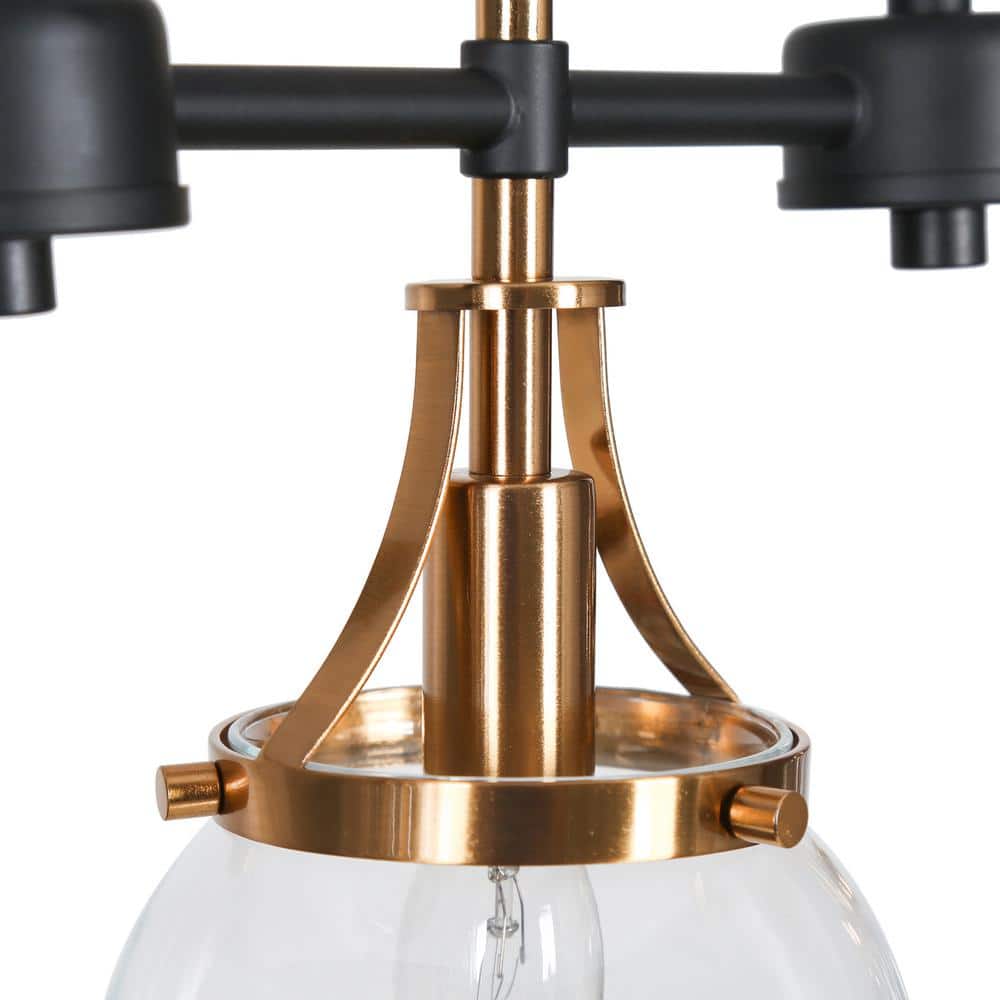 36 in. Transitional 5 - Light Black and Brass Linear Chandelier with Clear Globe Glass Shades for Kitchen Island - Stu's Home Improvement Outlet