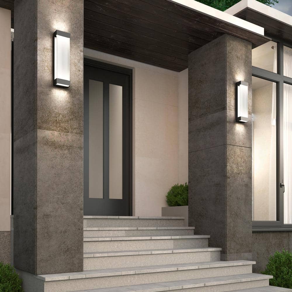 Glacier Black Modern Large Integrated LED Exterior Hardwired Garage and Porch - Light Lantern Sconce - Stu's Home Improvement Outlet