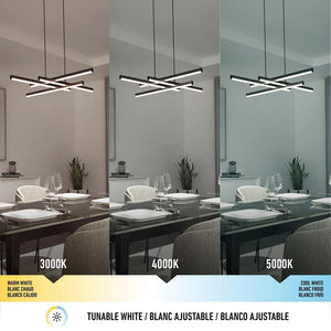 Grid 30 - Watt Integrated LED Black 3 CCT Modern Hanging Pendant Chandelier Light Fixture for Dining Room or Kitchen - Stu's Home Improvement Outlet