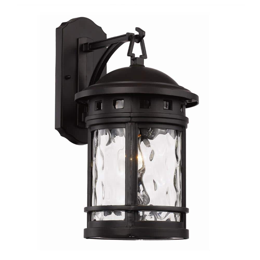 Boardwalk 16.25 in. 1 - Light Black Outdoor Wall Light Sconce Lantern with Water Glass - Stu's Home Improvement Outlet