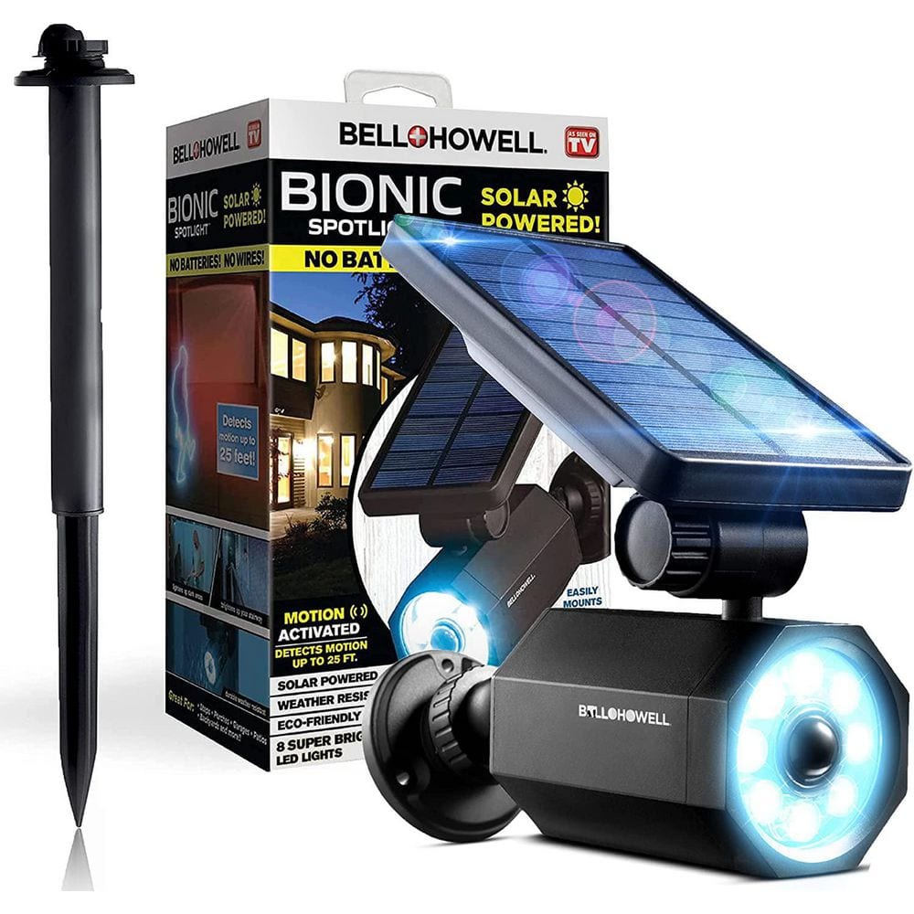 4-Watt Solar Powered Motion Activated Integrated LED Black Outdoor Bionic Spotlight Night Light