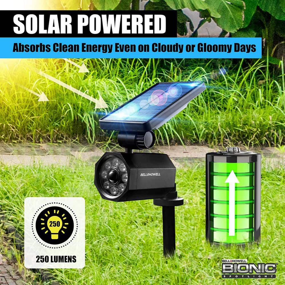 4-Watt Solar Powered Motion Activated Integrated LED Black Outdoor Bionic Spotlight Night Light