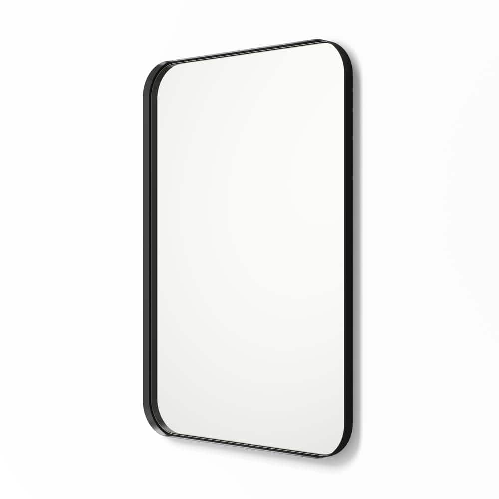 30 in. x 40 in. Metal Framed Rounded Rectangle Bathroom Vanity Mirror in Black