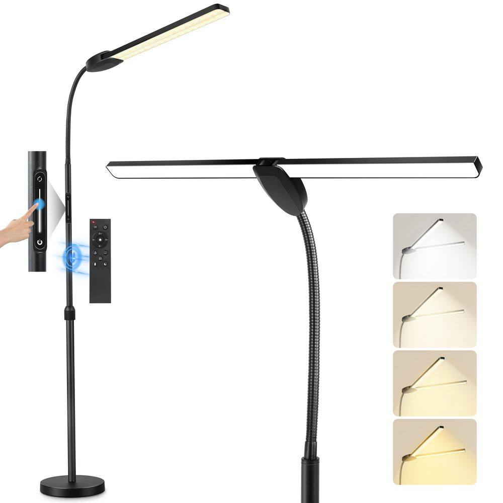 73.5 in. Black Standard LED Floor Lamp with Dual Head, Adjustable Height, Color Temperatures for Living Room