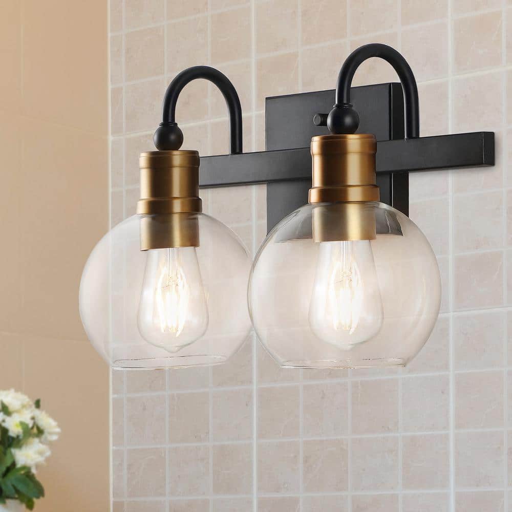 Marais 14.5 in. 2 - Light Black/Brass Gold Iron/Glass Rustic Vintage LED Vanity Light - Stu's Home Improvement Outlet