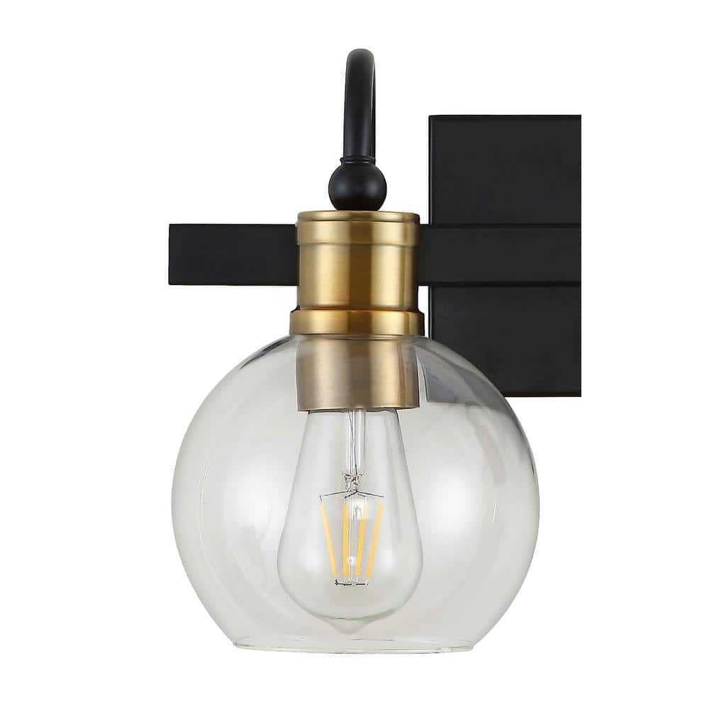 Marais 14.5 in. 2 - Light Black/Brass Gold Iron/Glass Rustic Vintage LED Vanity Light - Stu's Home Improvement Outlet