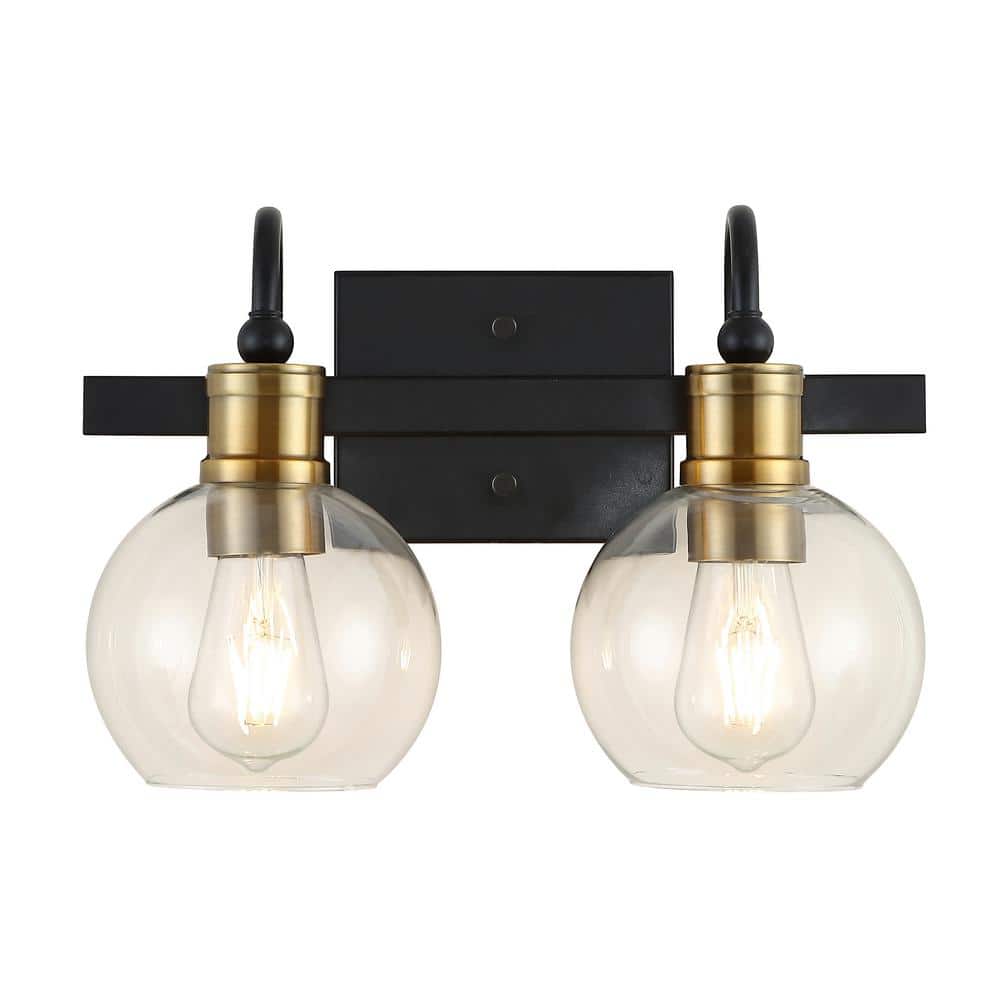 Marais 14.5 in. 2 - Light Black/Brass Gold Iron/Glass Rustic Vintage LED Vanity Light - Stu's Home Improvement Outlet