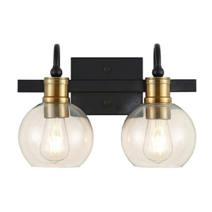 Marais 14.5 in. 2 - Light Black/Brass Gold Iron/Glass Rustic Vintage LED Vanity Light - Stu's Home Improvement Outlet