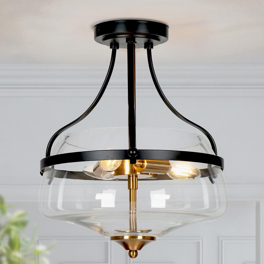 Modern Farmhouse Bowl Semi - Flush Mount Lighting, 3 - Light Transitional Ceiling Lights with Clear Glass Shade - Stu's Home Improvement Outlet