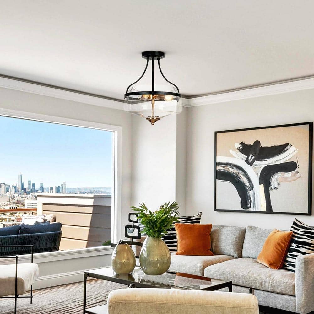 Modern Farmhouse Bowl Semi - Flush Mount Lighting, 3 - Light Transitional Ceiling Lights with Clear Glass Shade - Stu's Home Improvement Outlet