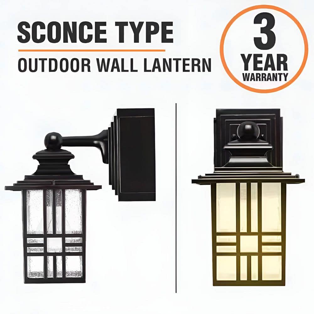 Mission 12.9 in. 1 - Light Black with Bronze Highlight Outdoor Wall Light Lantern Sconce with Built - In Electrical Outlet - Stu's Home Improvement Outlet