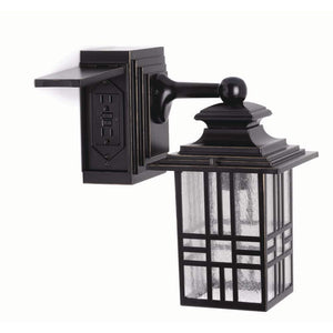 Mission 12.9 in. 1 - Light Black with Bronze Highlight Outdoor Wall Light Lantern Sconce with Built - In Electrical Outlet - Stu's Home Improvement Outlet