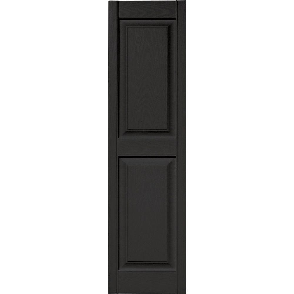 15 in. x 55 in. Raised Panel Vinyl Exterior Shutters Pair in #002 Black