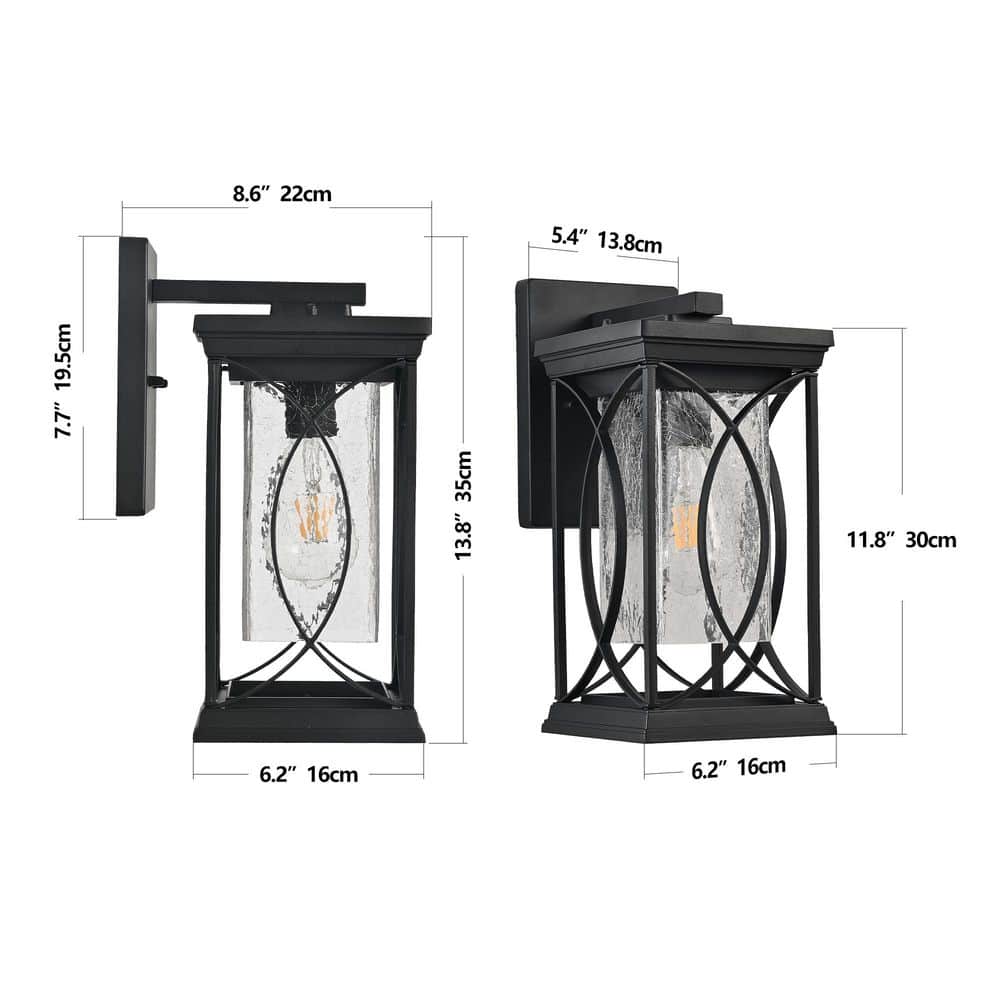 14 in. 1 - Light Black Hardwired Outdoor Wall Light Lantern Sconce with No Bulb Included - Stu's Home Improvement Outlet