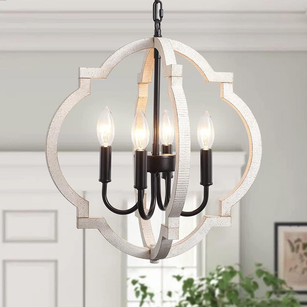 Tieton 4 - Light Black Vintage Orb Wood Chandelier Rustic Farmhouse Candlestick Geometric Kitchen Island Cottage Pendant - Stu's Home Improvement Outlet