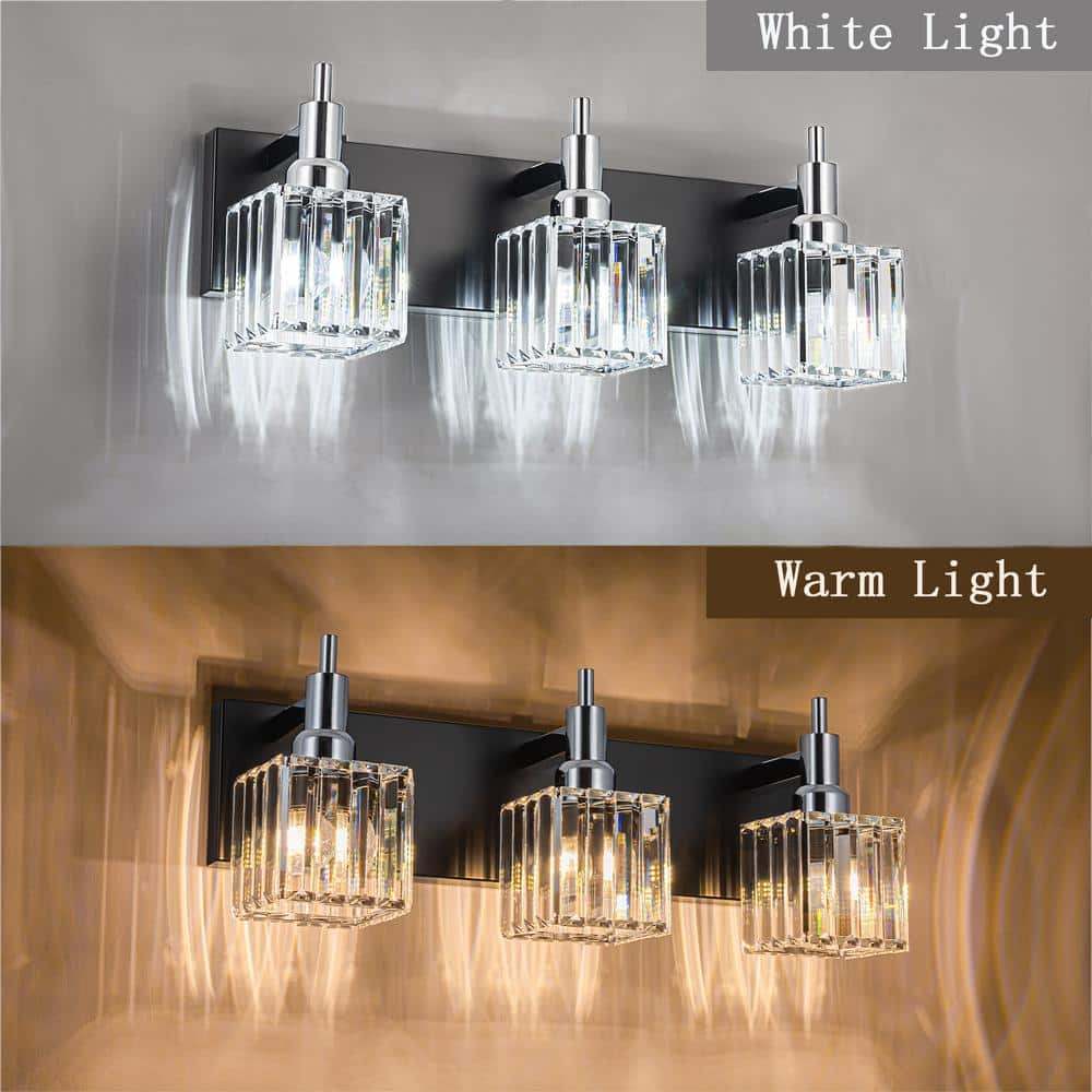 Orillia 19.7 in. 3 - Light Modern Black Chrome Bathroom Vanity Light with Crystal Shades - Stu's Home Improvement Outlet
