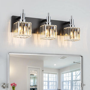 Orillia 19.7 in. 3 - Light Modern Black Chrome Bathroom Vanity Light with Crystal Shades - Stu's Home Improvement Outlet