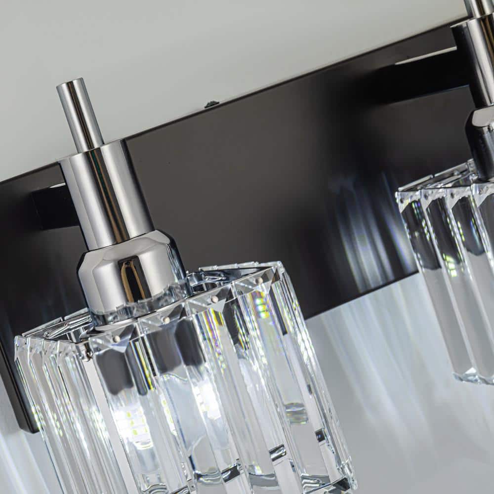 Orillia 19.7 in. 3 - Light Modern Black Chrome Bathroom Vanity Light with Crystal Shades - Stu's Home Improvement Outlet
