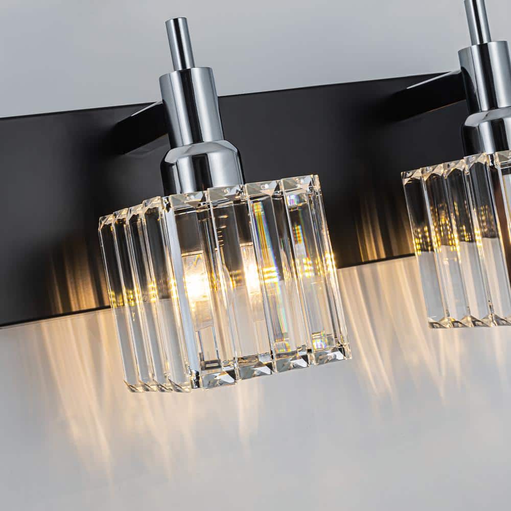 Orillia 19.7 in. 3 - Light Modern Black Chrome Bathroom Vanity Light with Crystal Shades - Stu's Home Improvement Outlet