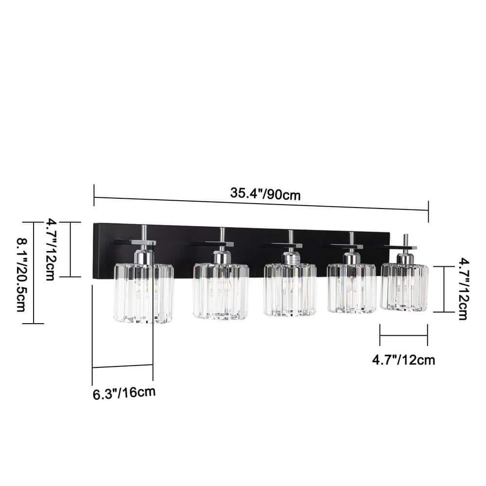 Orillia 35.43 in. 5 - Light Black Chrome Bathroom Vanity Light with Crystal Shades - Stu's Home Improvement Outlet