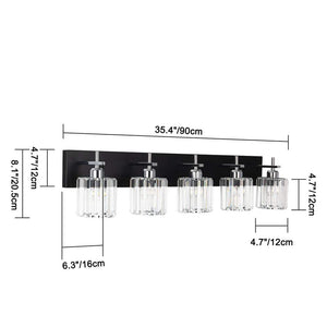 Orillia 35.43 in. 5 - Light Black Chrome Bathroom Vanity Light with Crystal Shades - Stu's Home Improvement Outlet