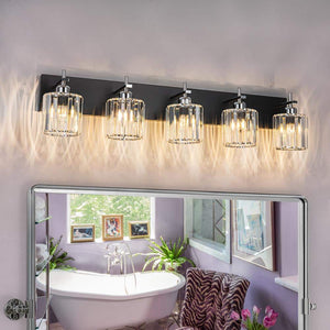 Orillia 35.43 in. 5 - Light Black Chrome Bathroom Vanity Light with Crystal Shades - Stu's Home Improvement Outlet