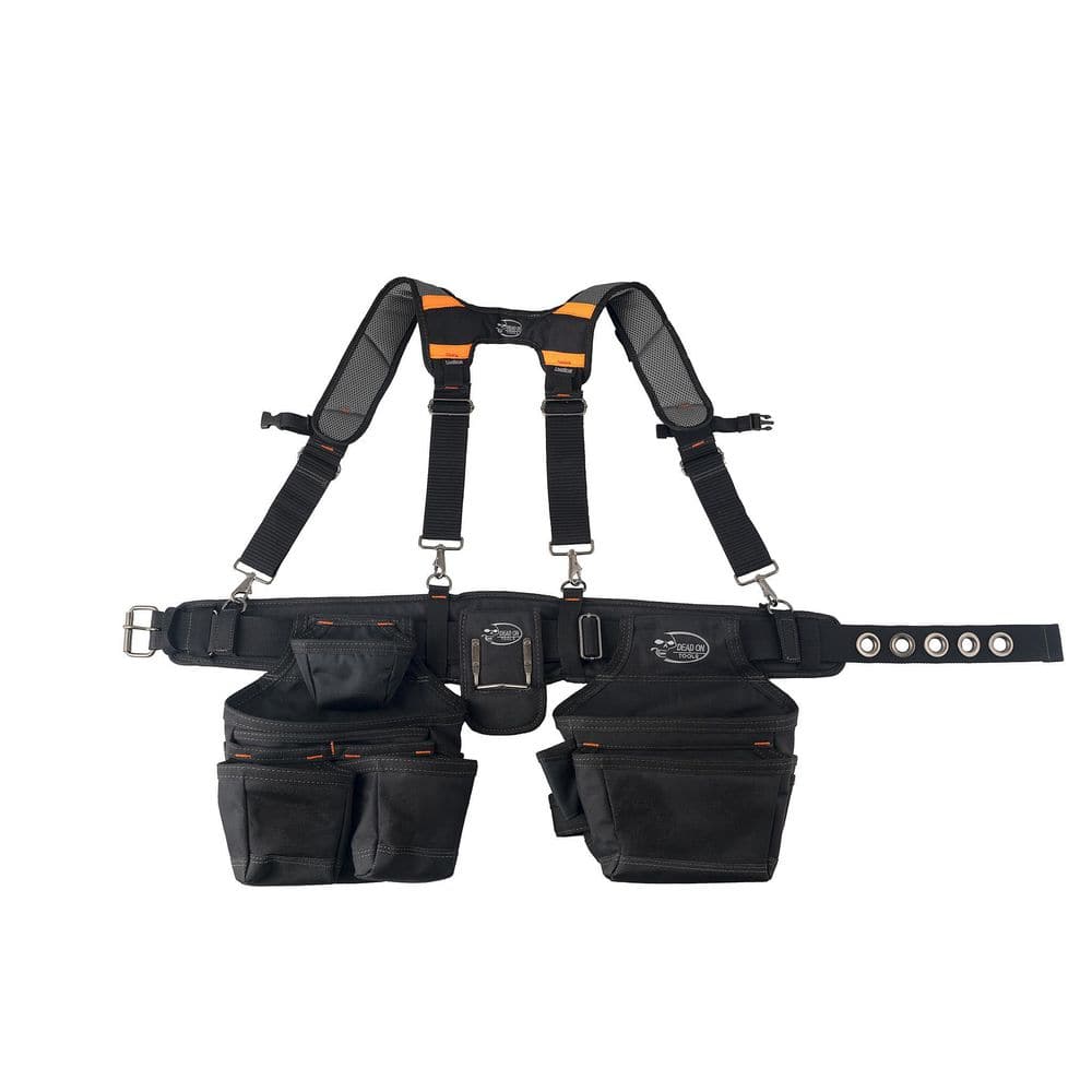 Professional Carpenter's 2 Pouch Tool Storage Suspension Rig with LoadBear Suspenders in Black - Stu's Home Improvement Outlet