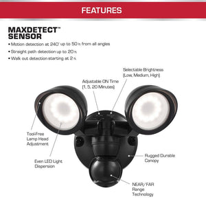 Defiant MaxDetect 240 - Degree Black Motion Activated Wired Outdoor 2 - Head Dusk - to - Dawn LED Security Flood Light 1400 Lumens - Stu's Home Improvement Outlet
