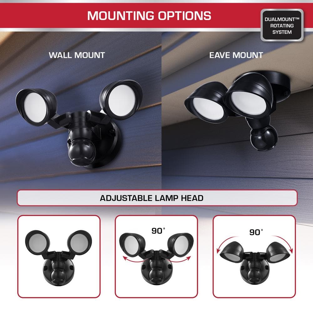 Defiant MaxDetect 240 - Degree Black Motion Activated Wired Outdoor 2 - Head Dusk - to - Dawn LED Security Flood Light 1400 Lumens - Stu's Home Improvement Outlet